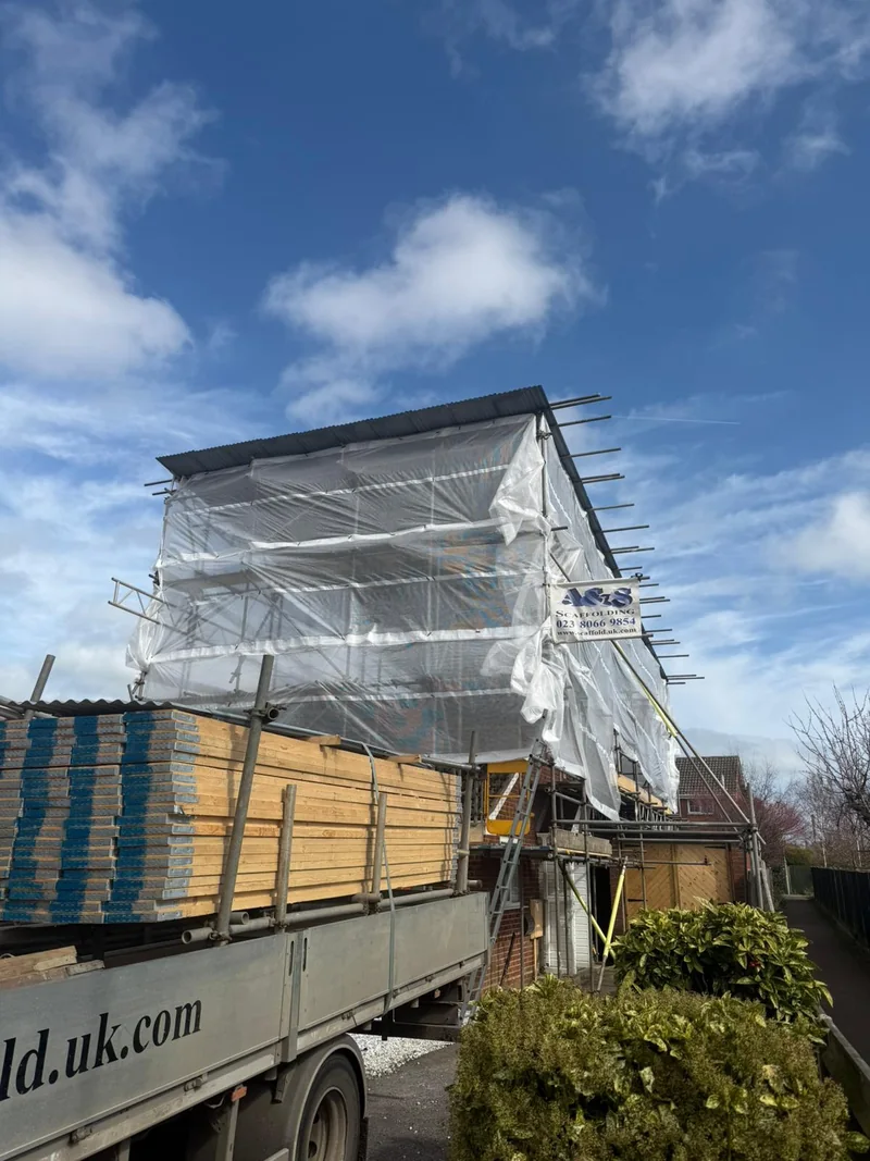 Sheeted temporary roof by A&S Scaffolding